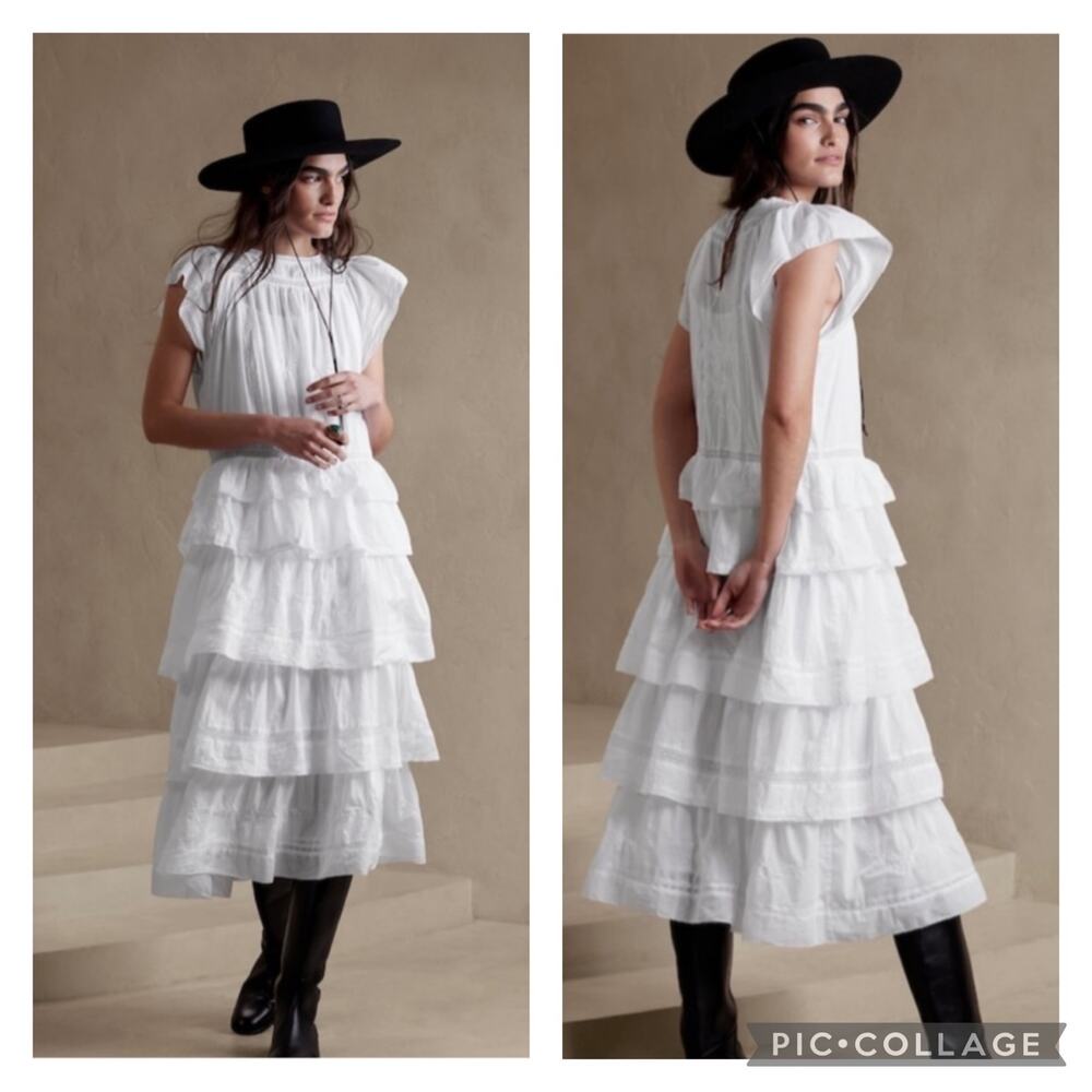 NWT Selene embroidered white maxi dress Banana Republic peaseant size medium